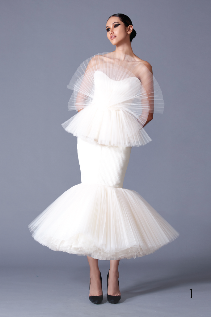 Pleated and Draped Soft Tulle Blouse & Pleated and Draped Soft Tulle Trumpet Skirt