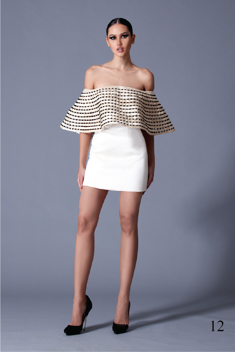 Off the Shoulder Embellished with Black Beads Dress