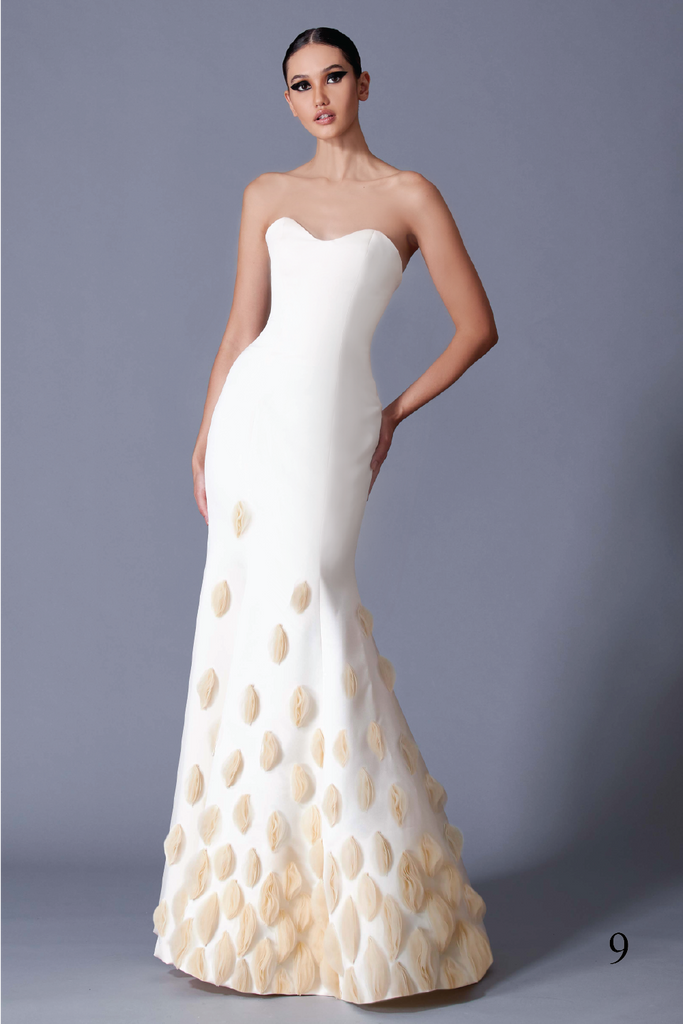 Ivory Dress embellished with Oval Shape Di-cut Tulle