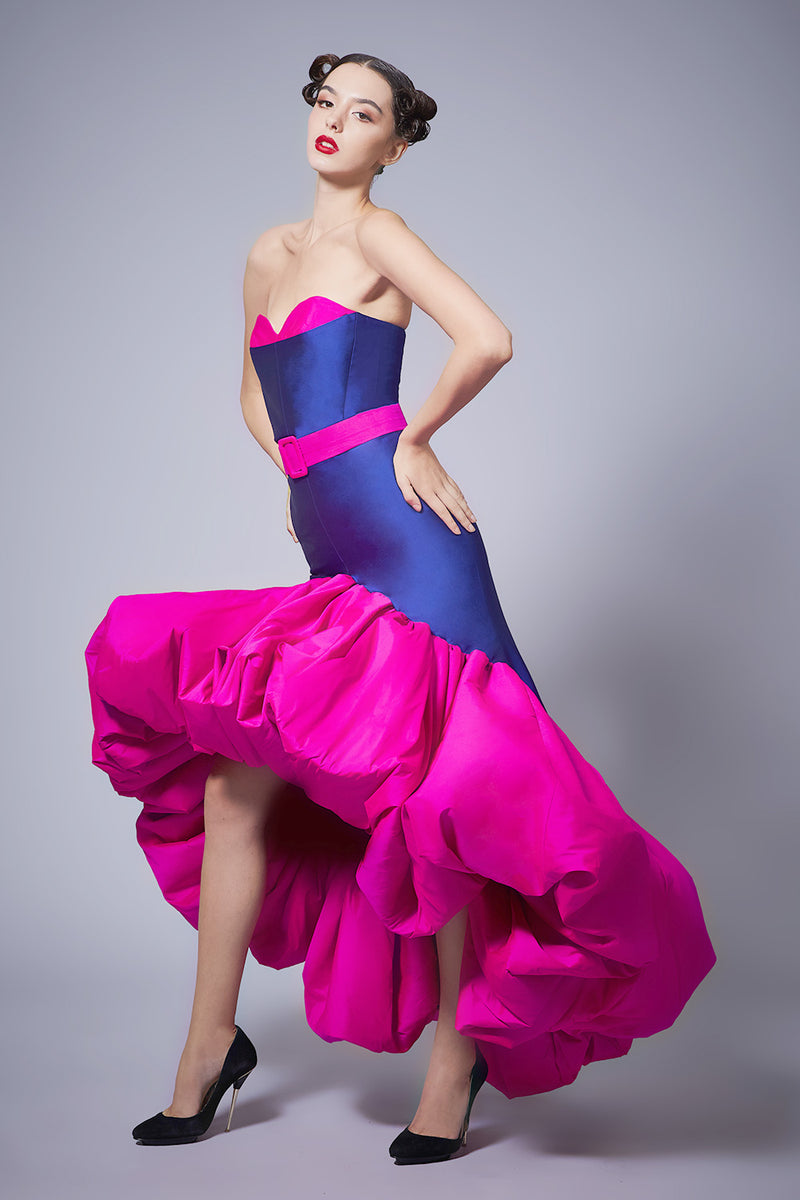 Puffed and Ruffled Asymmetric Dress