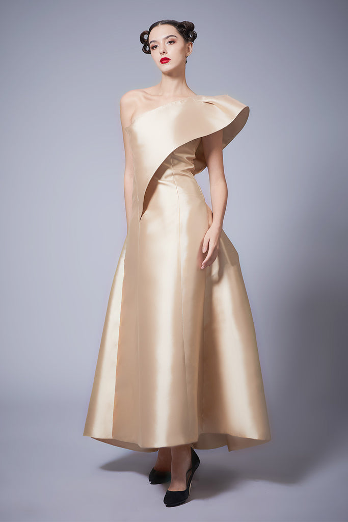 One-shoulder and Volume draped  Dress