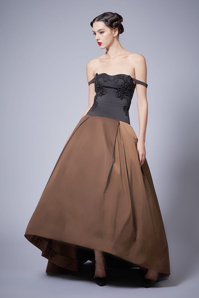 Baroque-inspired beads embellishment with  Puffed and Asymmetric Dress