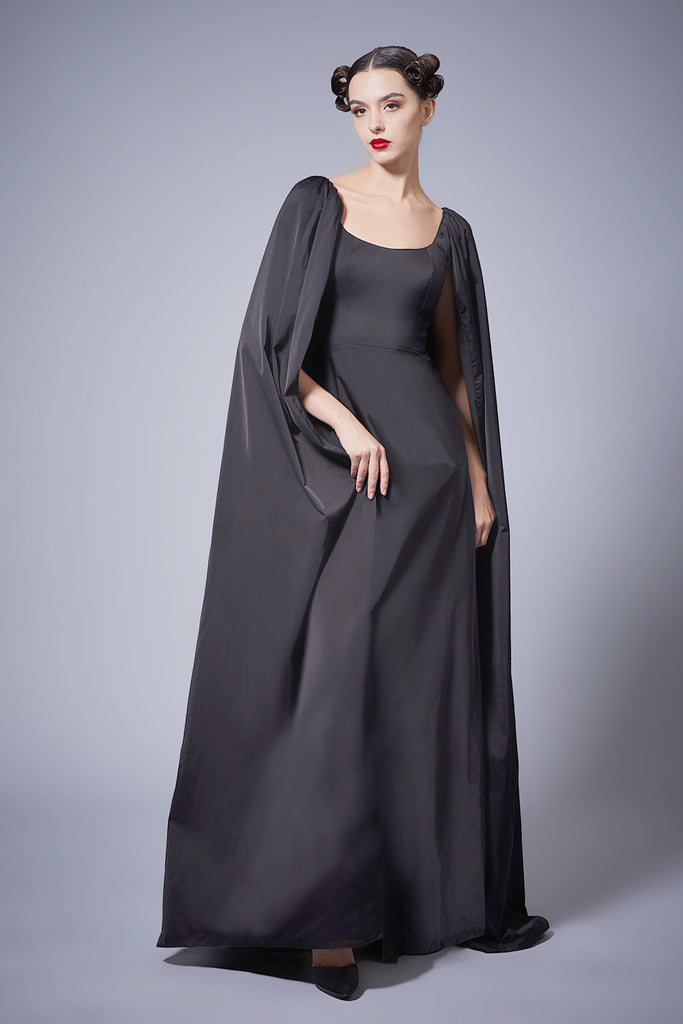 Cape-effect Taffeta Gown