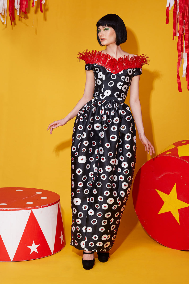 Tulip Skirt in Print with Hand- Embellished Sequins