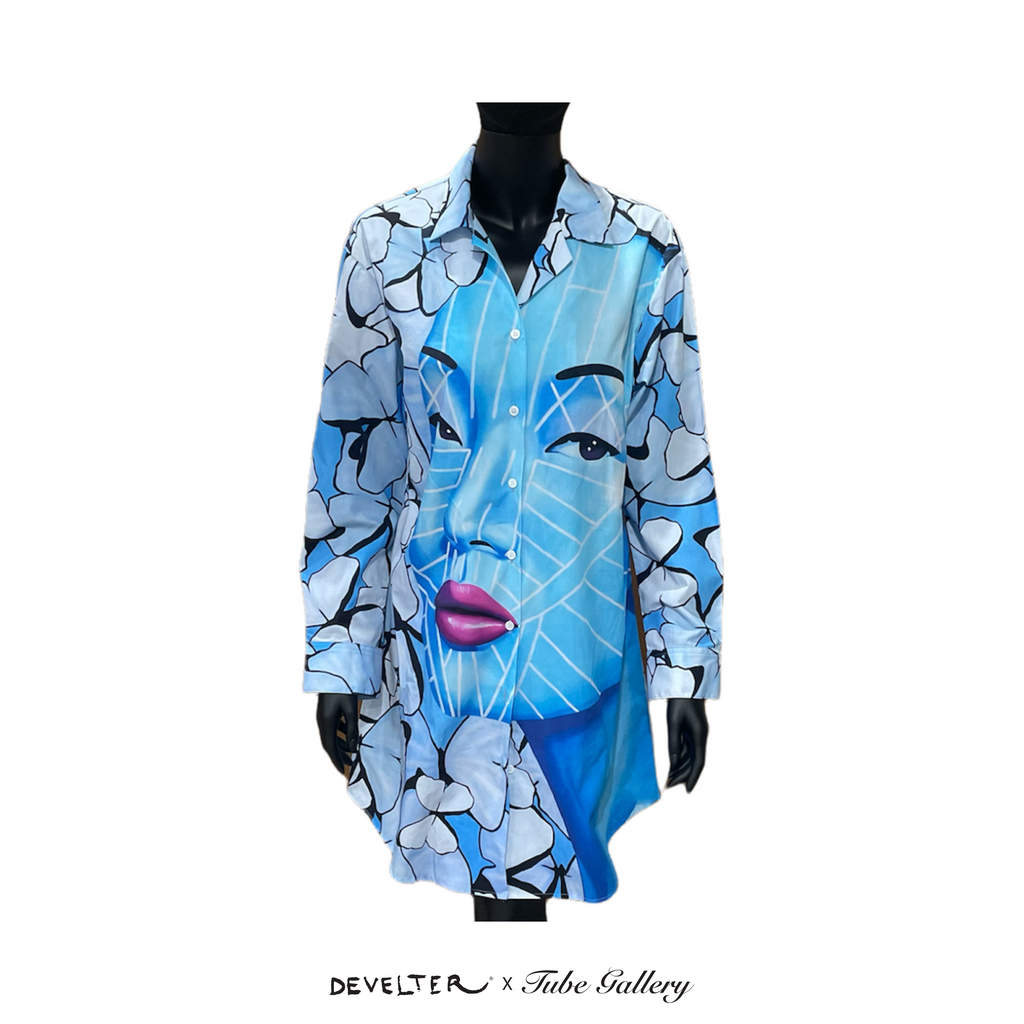 15. Chin Blue Printed Shirt Dress