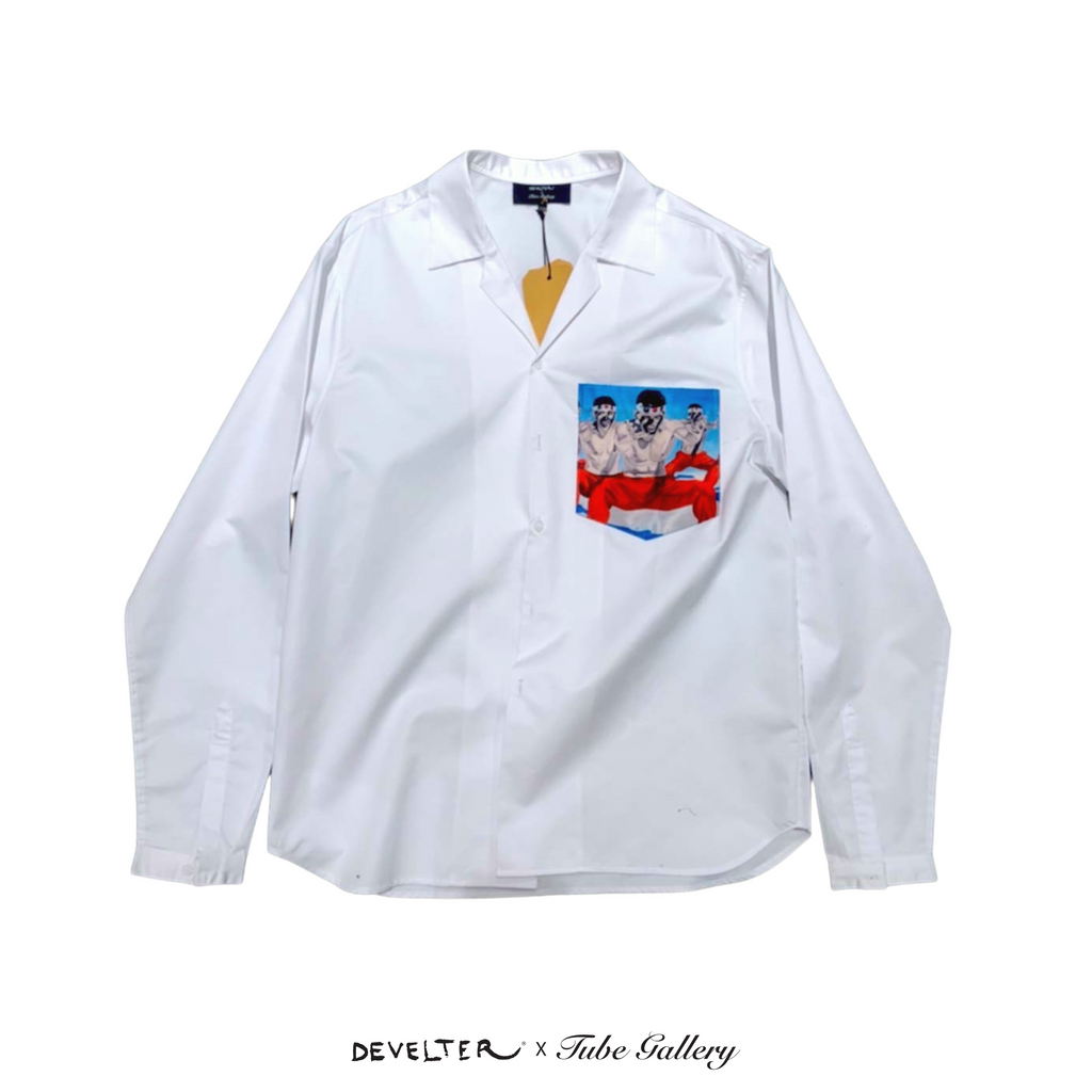 32. White Long Sleeves Shirt with Chin Printed Pocket