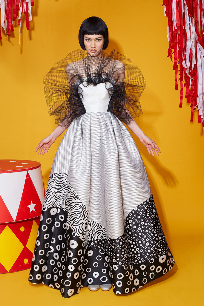 Mesh Ruffled-Embellished Patchwork Dress