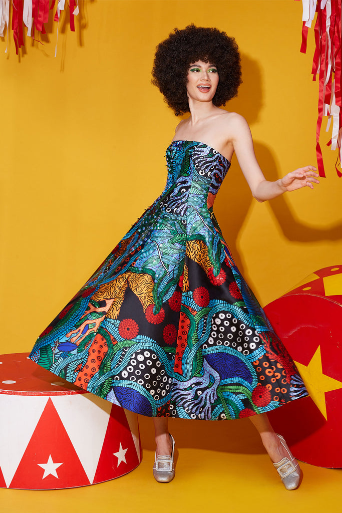 Hand Stitched Sequins-Embellished Printed Dress