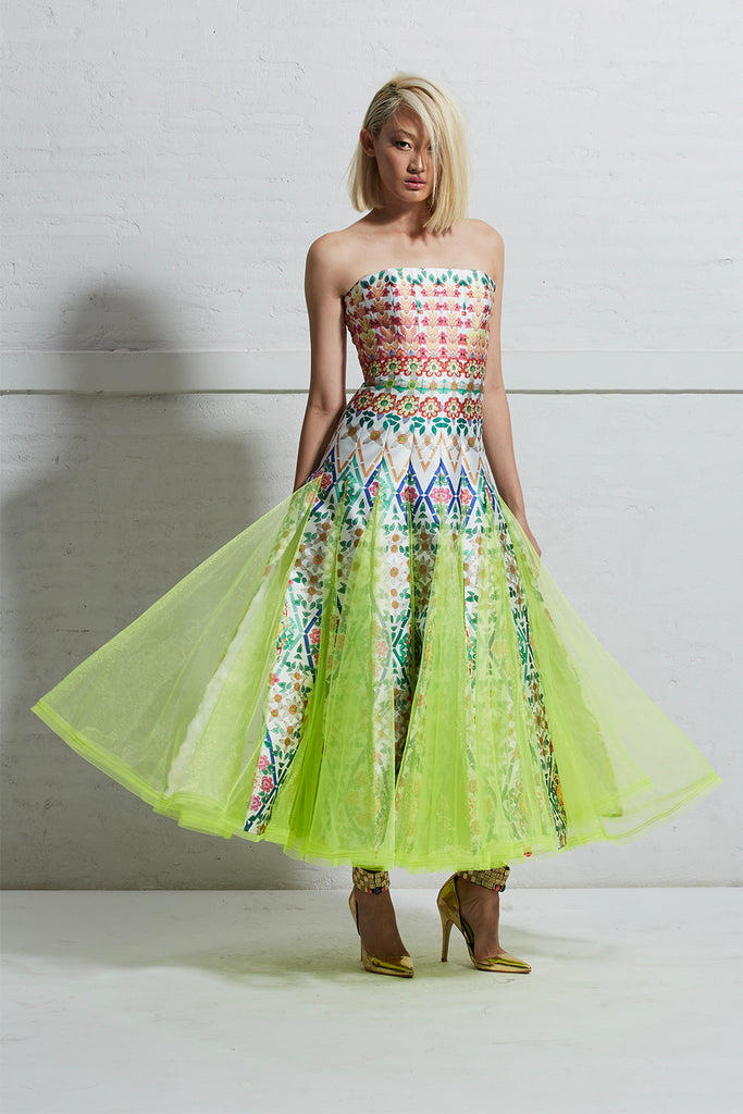 Maalai Garland Inspired Printed Dress with Tulle Godet