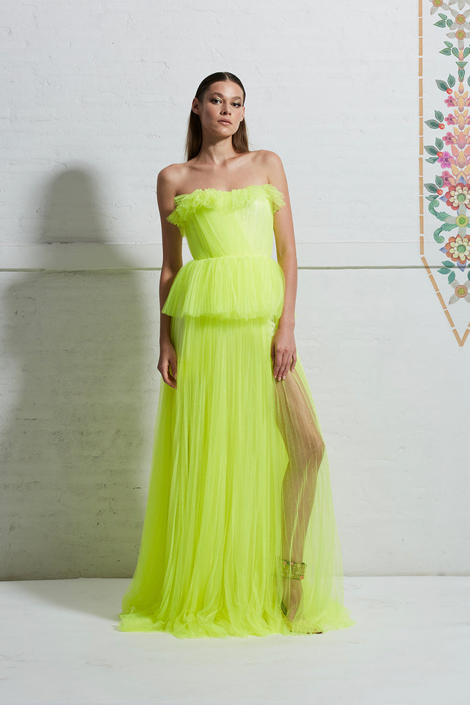 Strapless Raffled Tulle Top with Tulle Skirt