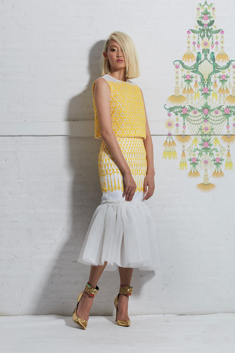 Thai Garland Inspired Embroidered Cropped Top with Trumpet Skirt