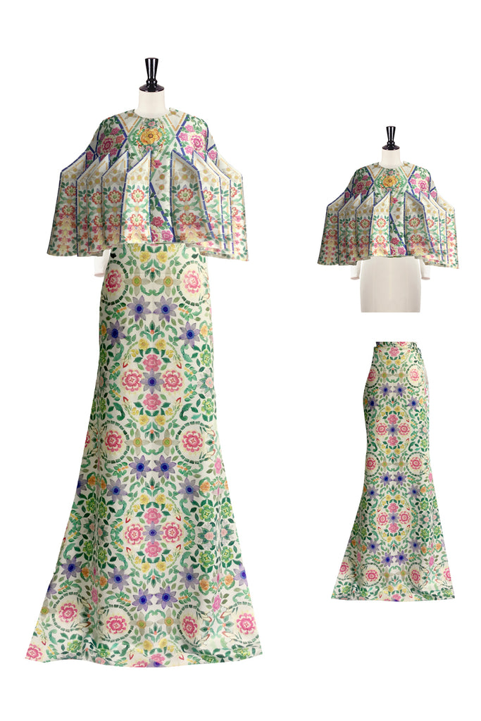 Maalai Bouquet Garland Inspired Printed Crape Effect with Geometric Pa ...