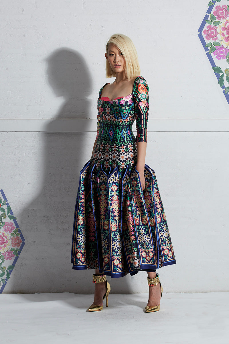 Maalai Bouquet Garland Inspired Printed Top and Godet Panel Pattern Skirt