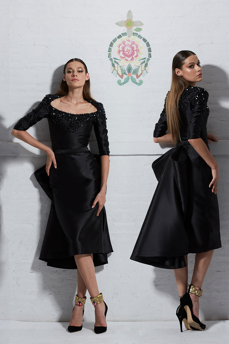 Off Shoulder Top with Sequins Embroidery and Pencil Skirt with Tail