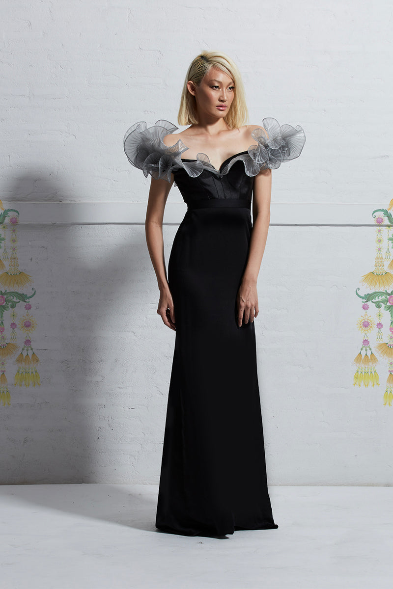 Metallic Raffled Lame Bustier Top and Bias Cut Skirt