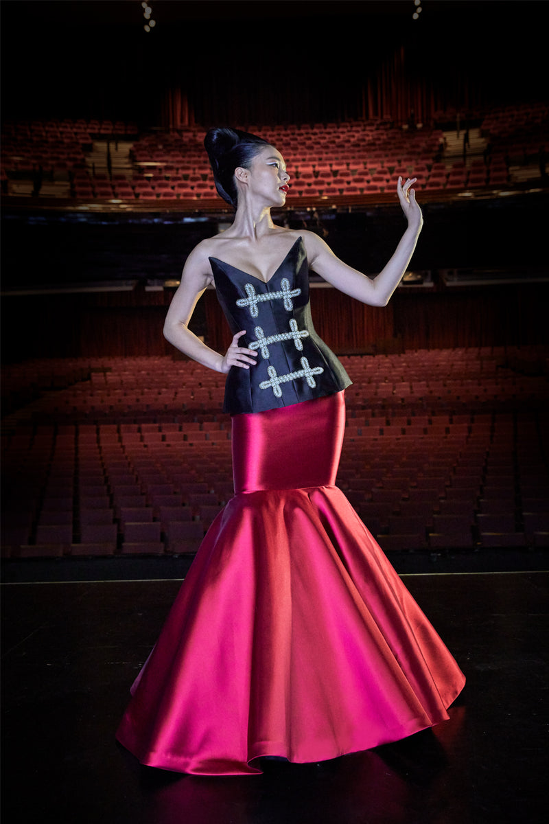 Corset Blouse with Military Style Embellishment & Mermaid Skirt