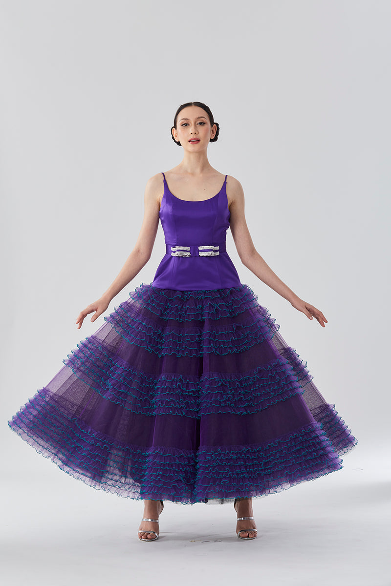 Spaghetti Straps Top with Ruffle-trimmed Tulle Skirt