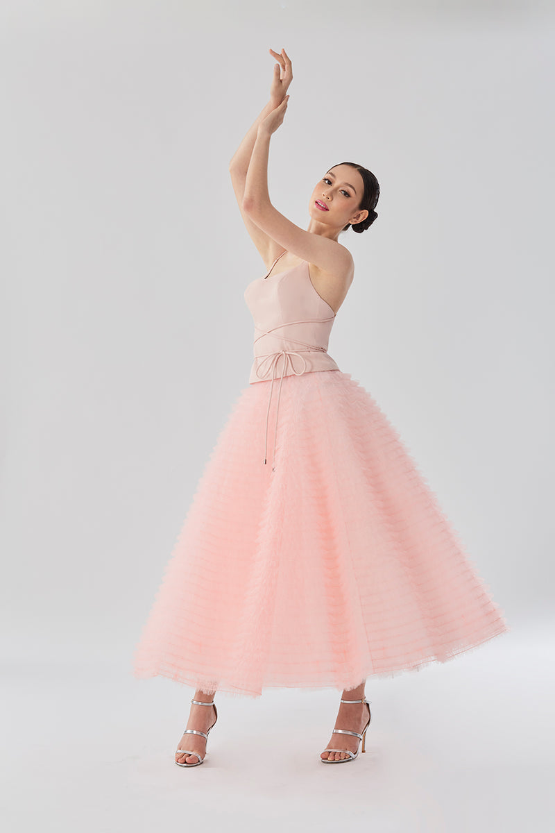 Crepe Top with Ruffle-trimmed Tulle Skirt